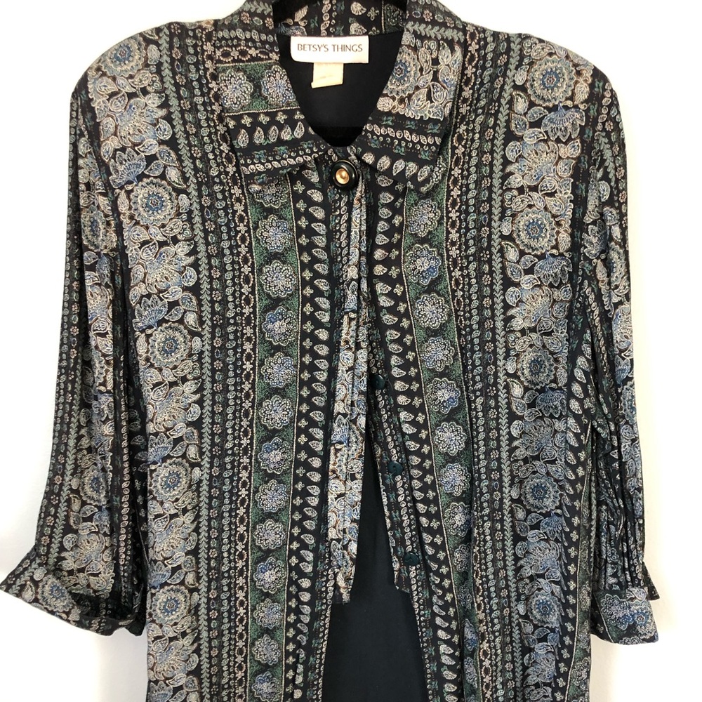 VINTAGE Betsy’s Things Shades of Green Button Down Top Blouse